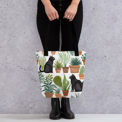 Cats and Plant Lovers Canvas Tote Bag